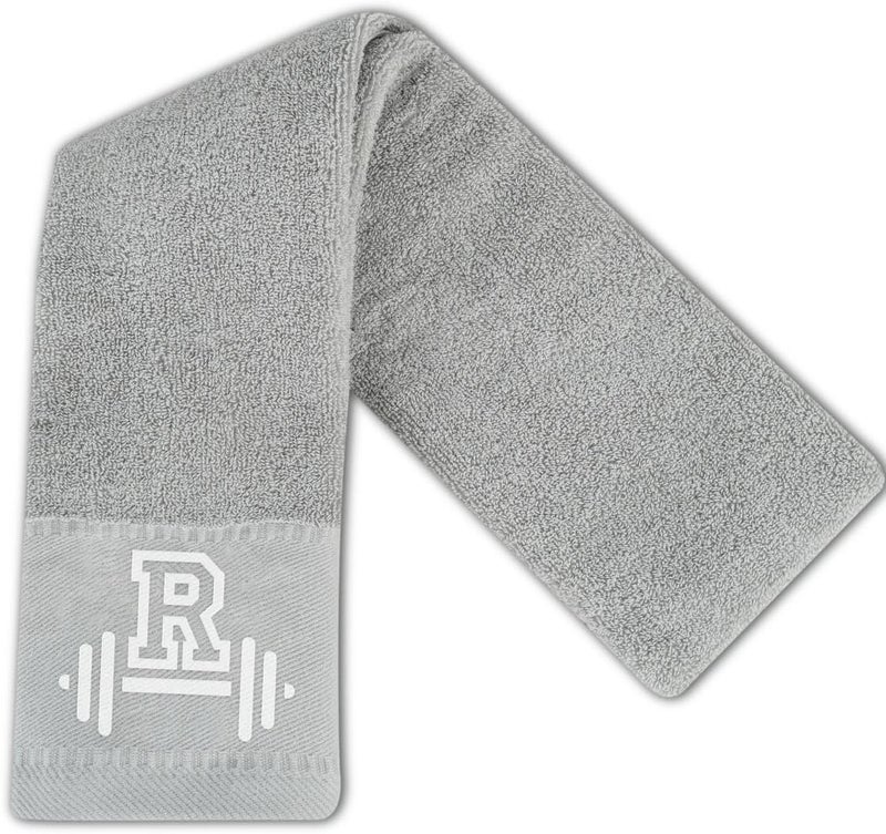 CybGene Gym Towel, Personalized Workout Gifts for Men, Women, Sports Lover, Exercise Fitness Gift for Gym Enthusiast on Birthday, Christmas, Soft and Absorbent Towel, Gray, Initial R - Image 1